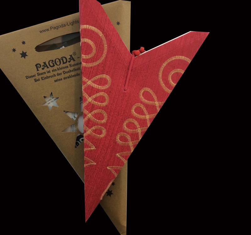 Magyar red/gold - Foldable glowing star, paper poinsettia with 7 points, 60 cm
